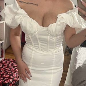 Fashion Nova satin white corset dress, small